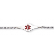 Sterling Silver Child s Medical ID Red Enamel Bracelet w  Rope Chain