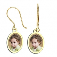 Oval Shaped Photo Pendant Kidney Wire Earrings