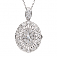 Sterling Silver Oval   CZ Locket