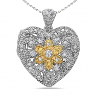 Sterling Silver Heart Two Tone   CZ Locket