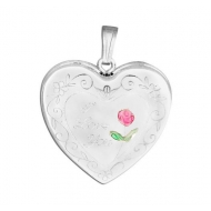Sterling Silver  I Love You with Enamel Flower   Heart  Locket