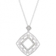 Sterling Silver Diamond Shape Diamond Pendant