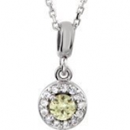 Round Halo Style Yellow and White Sapphire Pendant