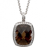 Genuine Smoky Checkerboard Quartz and Diamond Necklace