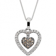 Brown and White Diamond Double Floating Heart Necklace