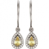 Halo Style Yellow and White Sapphire Dangle Earrings