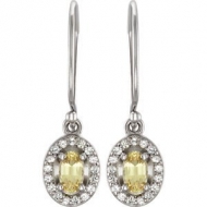 Halo Style Yellow and White Sapphire Dangle Earrings