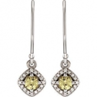 Halo Style Yellow and White Sapphire Dangle Earrings
