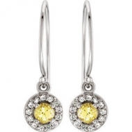 Halo Style Yellow and White Sapphire Dangle Earrings