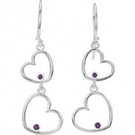 Amethyst Double Heart Dangle Earrings