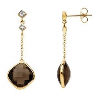enuine Checkerboard Smoky Quartz   Diamond Earrings