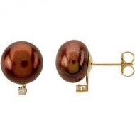 Freshwater Chocolate Pearl   Diamond Earrings