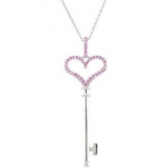 Genuine Pink Sapphire Heart Key Pendant