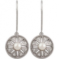 Freshwater Cultured Pearl    04 ct tw Diamond Earrings