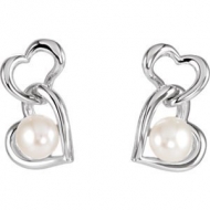 Freshwater Cultured Pearl Double Heart Dangle Earrings