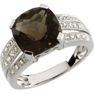 Genuine Smoky Quartz and Diamond Split Shank Ring