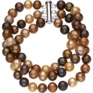 Freshwater Dyed Chocolate Cultured Pearl Triple Strand Bracelet