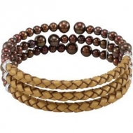 FFreshwater Cultured Copper Color Pearl   Leather Cuff Bracelet