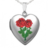 Sterling Silver  Double Rose  Sweetheart  Heart Locket