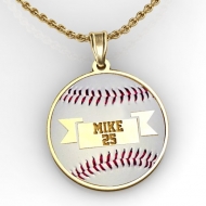 Color Enameled Baseball Pendant with Name   Number