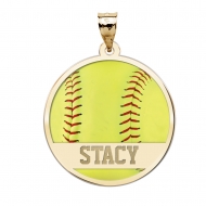 Color Enameled  Yellow Softball Pendant with Name