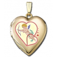 Solid 14K Yellow Gold  Valentines Cupid  Sweetheart Locket