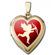 Solid 14K Yellow Gold  Valentines Cupid Silhouette  Sweetheart Locket