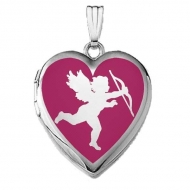14k White Gold Sweetheart  Cupid Silhouette   Locket