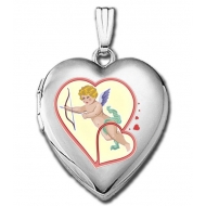 14k White Gold Sweetheart  Cupid Valentines  Locket