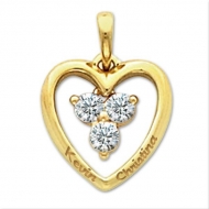 Personalized Sterling Silver Couple s Heart  Pendant w  Three CZ s