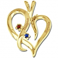 Personalized 14K White Gold  Couple s Heart  Pendant w  Birthstones
