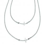 Sterling Silver Two Layer Small Sideways Curved Cross Necklace
