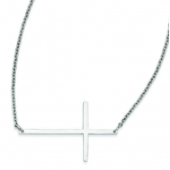 Stainless Steel Polished Sideways Cross Necklace