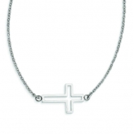 Stainless Steel Polished Sideways Cutout Cross  Necklace