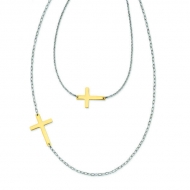 Yellow Plated Stainless Steel Double Sideways Cross Layered Necklace