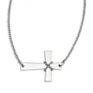 Stainless Steel Sideways Cross w Chain Necklace