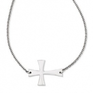 Stainless Steel Polished Sideways Cross Necklace
