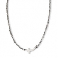 Stainless Steel Polished Sideways Cross 18in Necklace