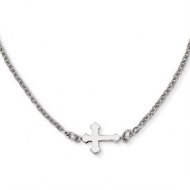 Stainless Steel Polished Sideways Cross 18in Necklace