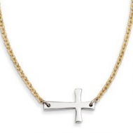 Stainless Steel Yellow Gold Plated Chain Sideways Cross 17  Necklace