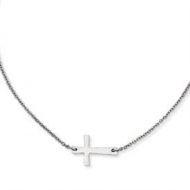 Stainless Steel Polished Sideways Cross Necklace