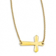 Stainless Steel  Gold Plated Sideways Cross 16in Necklace