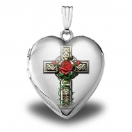 14K White Gold  Celtic Cross With Rose   Sweetheart Locket