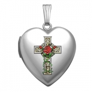 14K White Gold  Celtic Cross With Rose   Sweetheart Locket