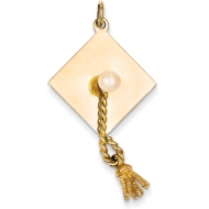 14k Graduation Cap with Cultured Pearl Charm