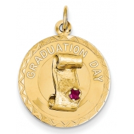 14k Graduation Day Charm with Red Synthetic Stone Charm