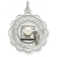Sterling Silver Graduation Day Disc with Cultured Pearl Charm