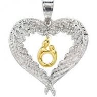 Heart Shaped Mother   Child Pendant with Angel Wings
