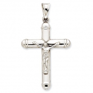 14k White Gold Reversible Hollow Crucifix  Cross Pendant