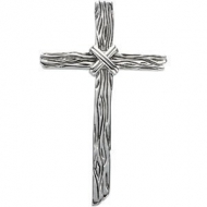 14k White Gold Wooden Texture Cross Pendant